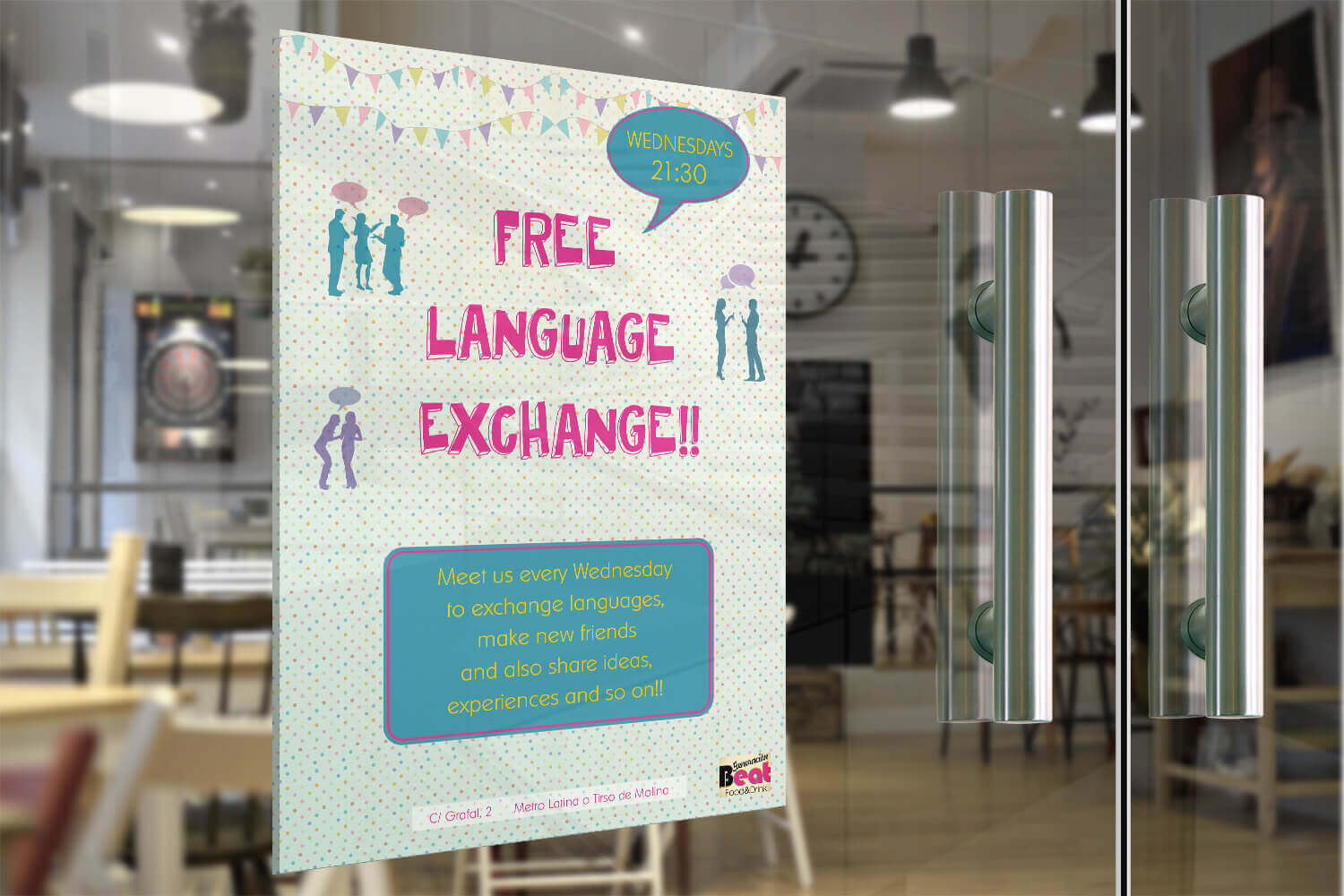 Mockup cartel para evento de intercambio de idiomas