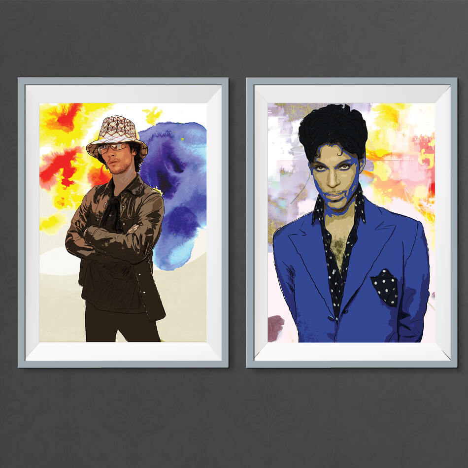 Ilustración de personajes simulando acuarela